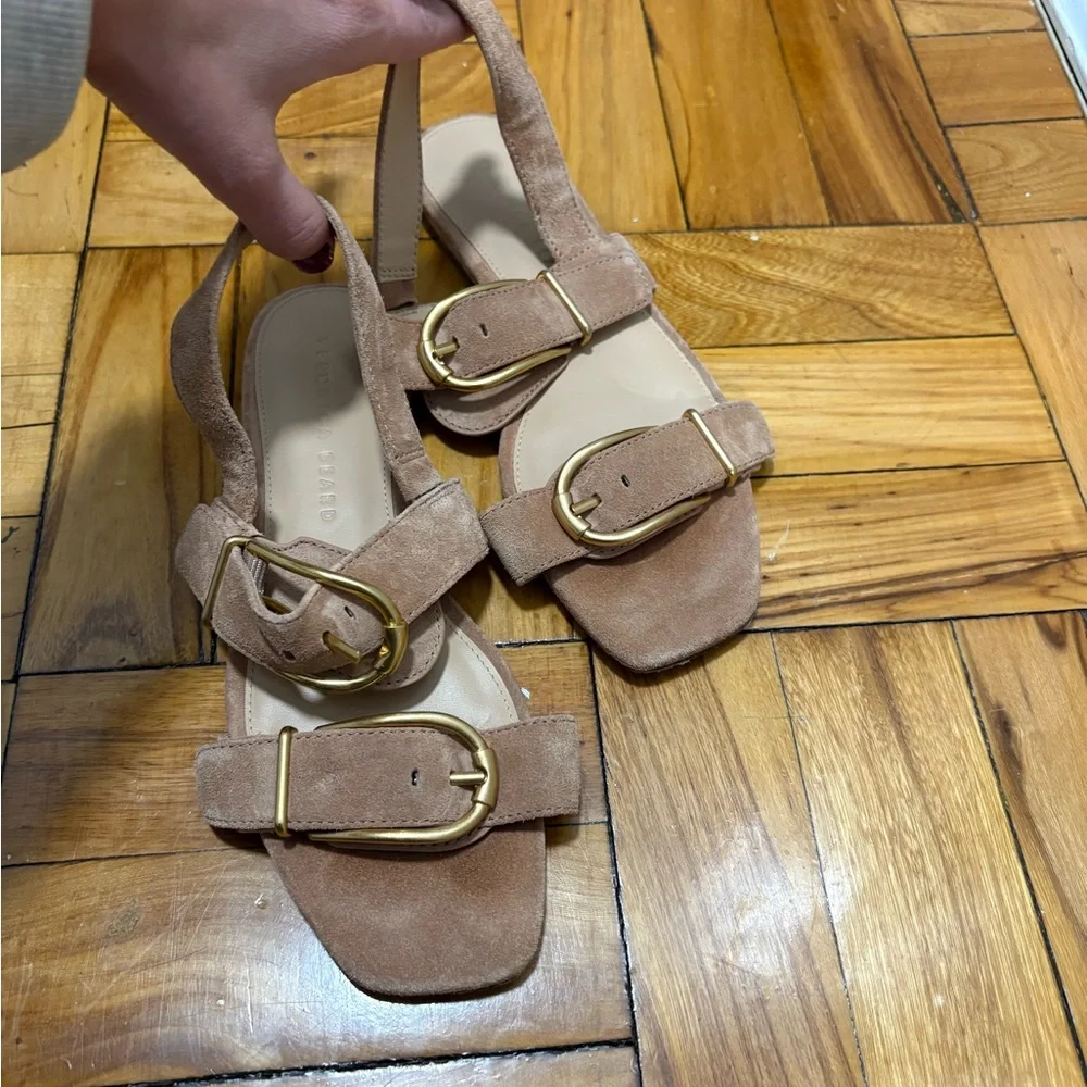 Veronica Beard Tan Suede Buckle Sandals